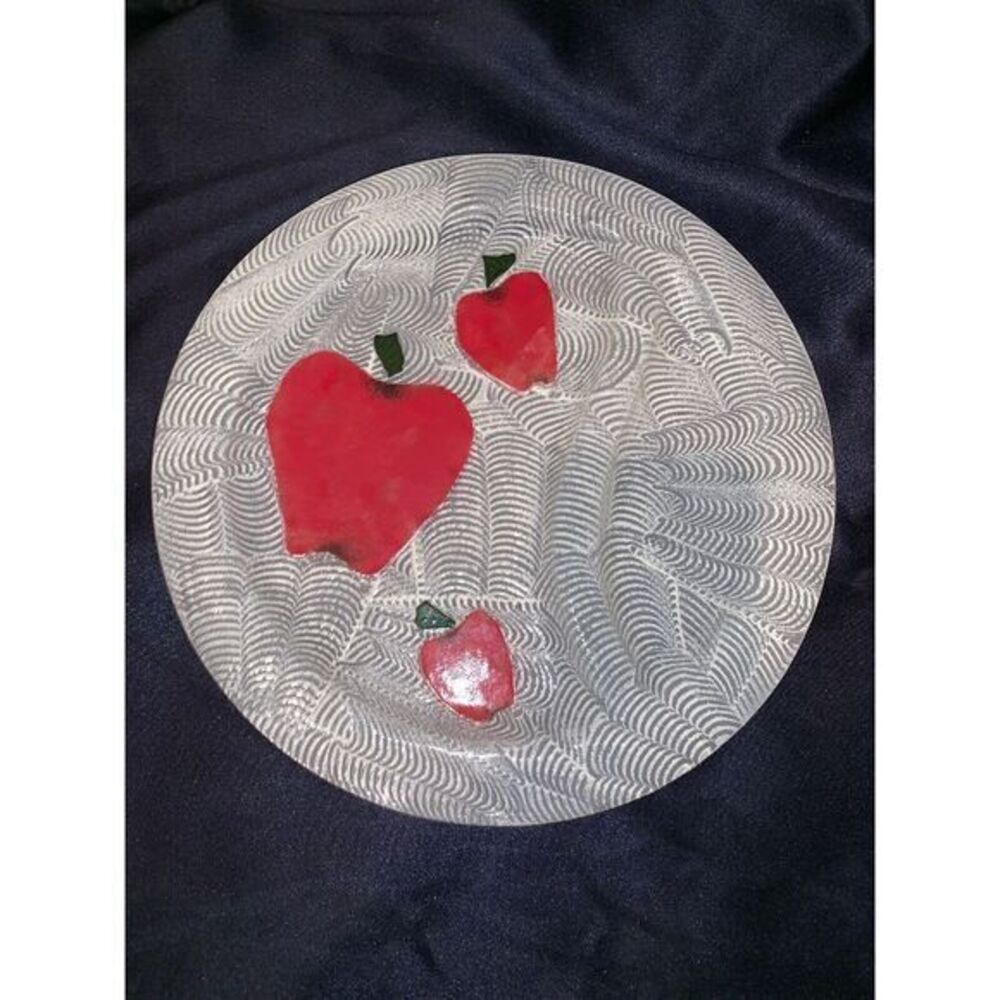 Handmade art glass Ripple pattern Textured design Plate W Apples 11.5"